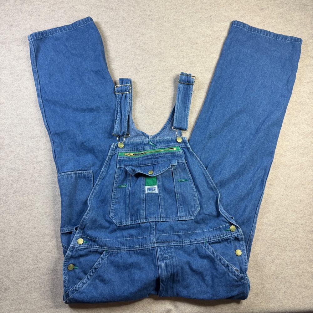 Liberty Mens Denim Bib Overalls Medium Wash Blue Cotton 34x30 Z400012